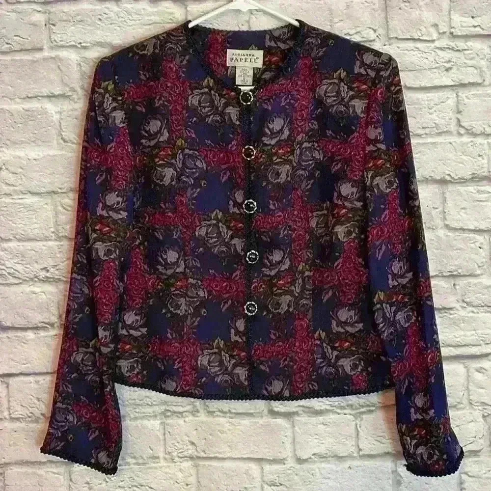 Adrianna Papell women's jacket 100% silk floral Size 8